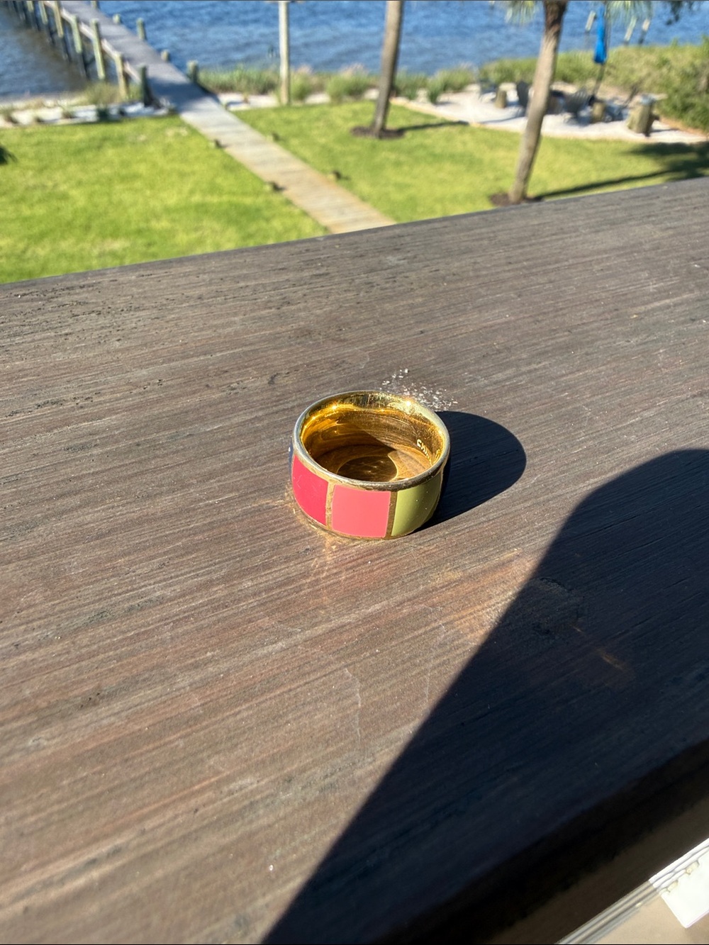 Coach Gold Tone Ring with Pink, Blue & Cream Enamel - Picture 4 of 4